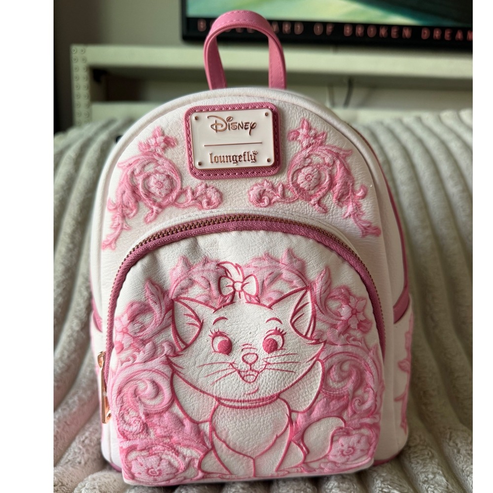 Disney Loungefly Aristocats Marie Tooling Mini Backpack Pink Cream NWT